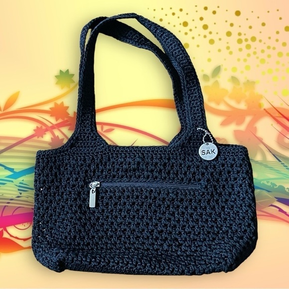The Sak Black Crochet Women’s Shoulder Bohemian Handbag 12”x11" - Picture 6 of 13